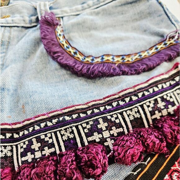 Vintage Reworked Timberland Upcycled Y2K Denim Embroidered Patchwork Skirt 12 - Picture 7 of 15